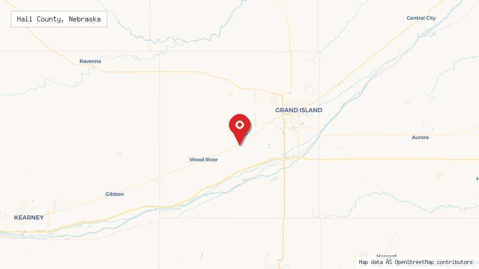 Street map of Hall County, Nebraska with location pin