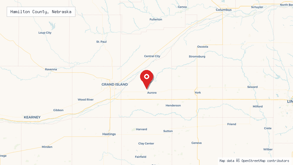 Street map of Hamilton County, Nebraska with location pin