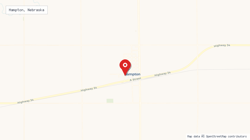 Street map of Hampton, Nebraska with location pin
