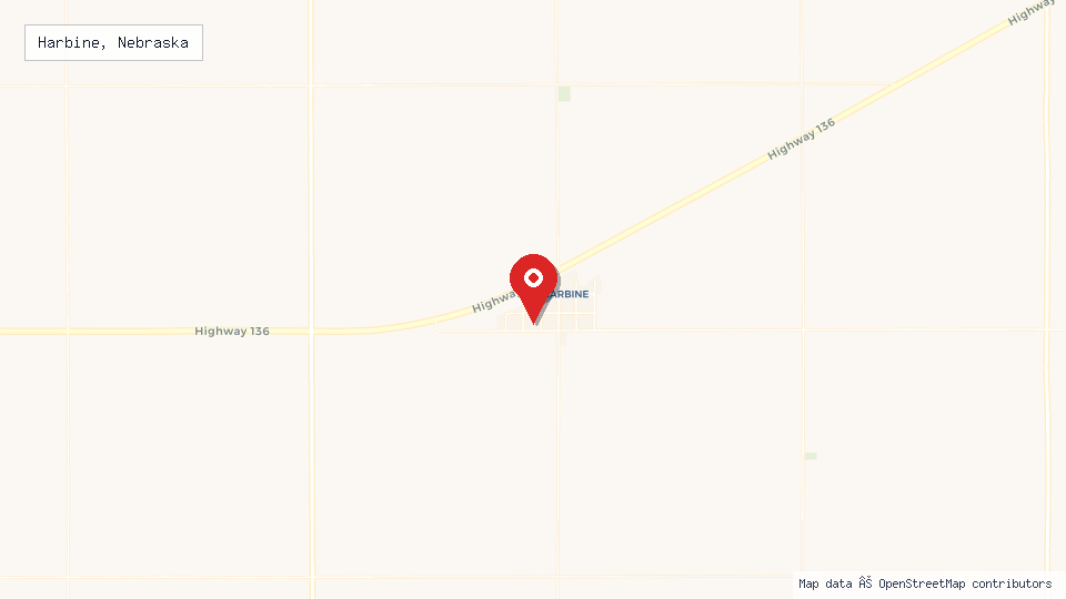 Street map of Harbine, Nebraska with location pin