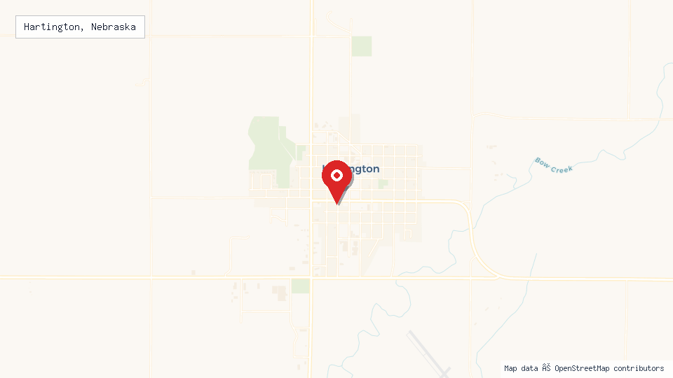 Street map of Hartington, Nebraska with location pin
