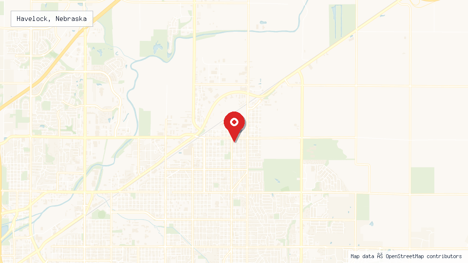 Street map of Havelock, Nebraska with location pin
