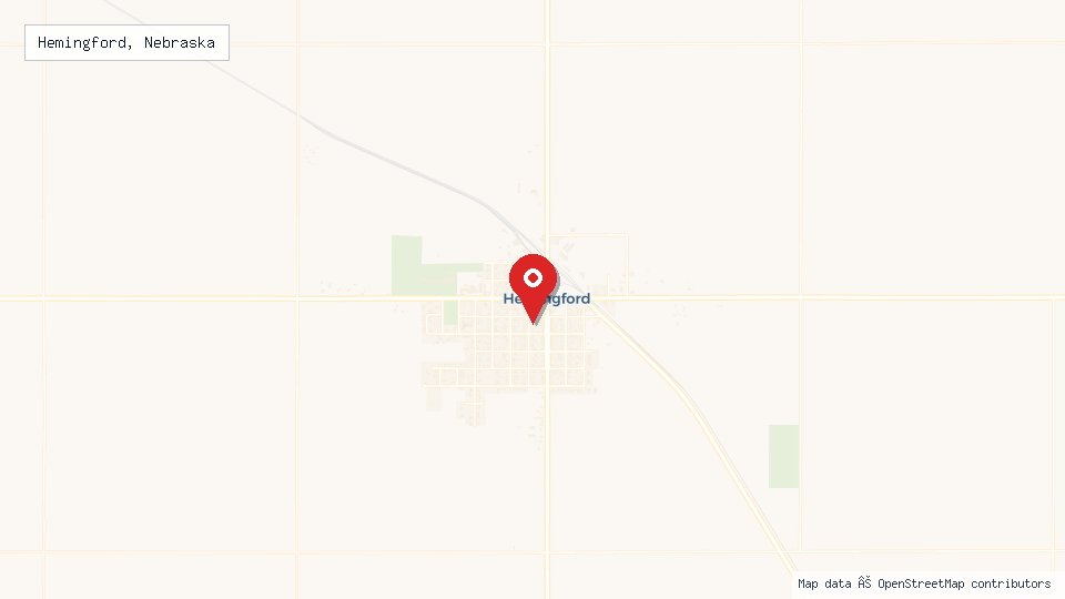 Street map of Hemingford, Nebraska with location pin