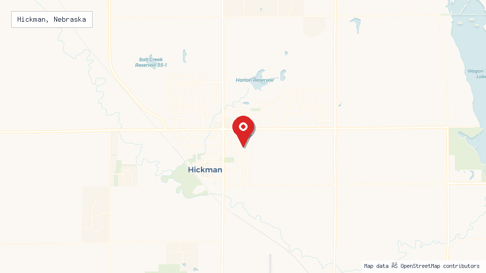 Street map of Hickman, Nebraska with location pin
