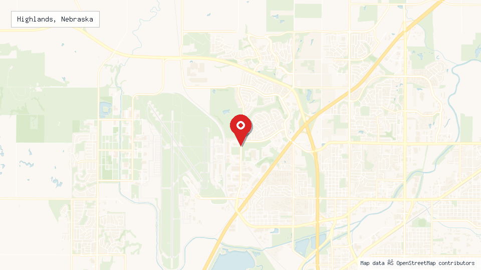 Street map of Highlands, Nebraska with location pin