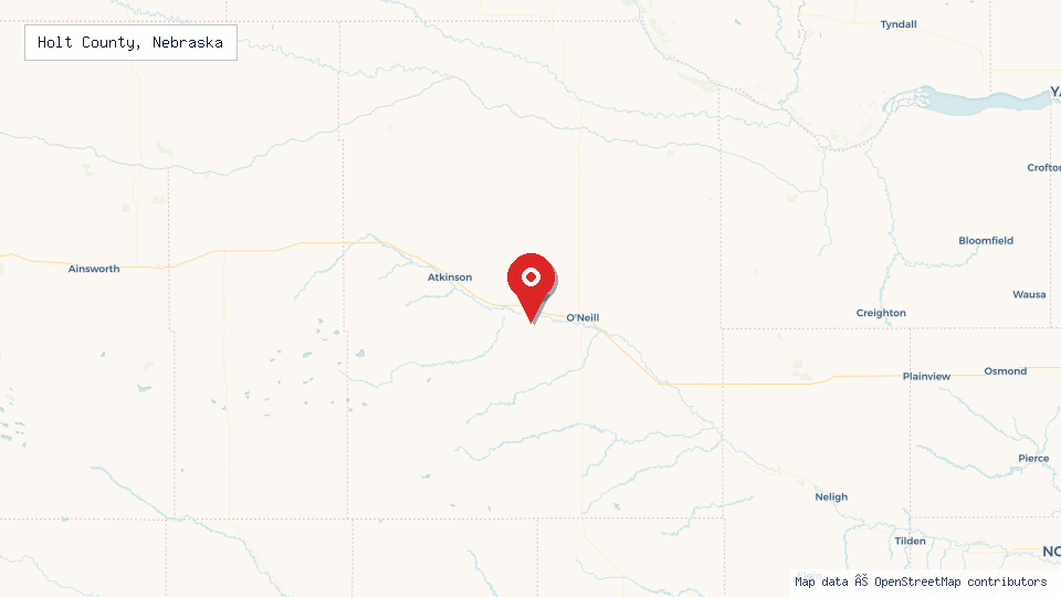 Street map of Holt County, Nebraska with location pin