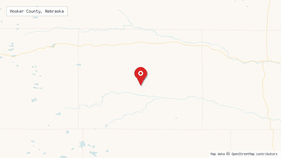 Street map of Hooker County, Nebraska with location pin