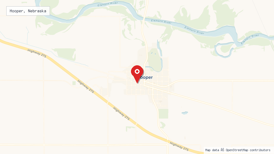 Street map of Hooper, Nebraska with location pin