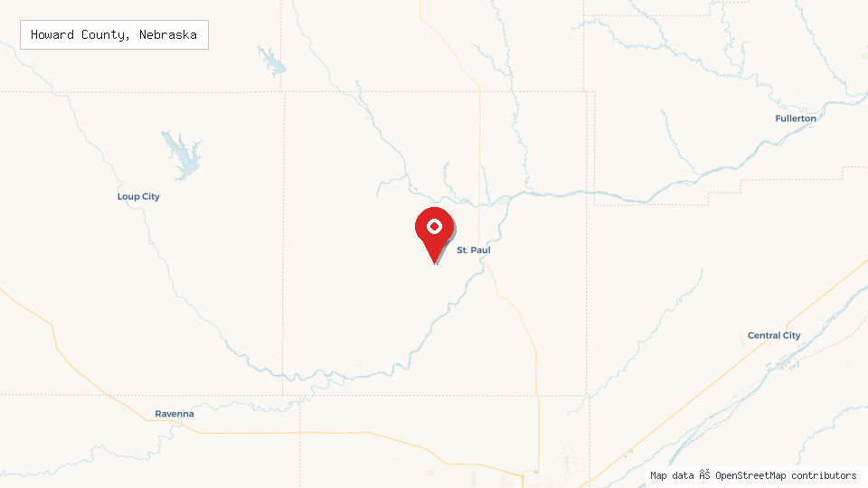 Street map of Howard County, Nebraska with location pin