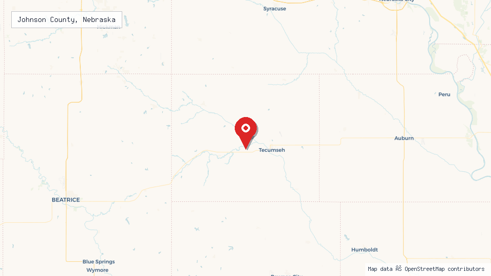 Street map of Johnson County, Nebraska with location pin