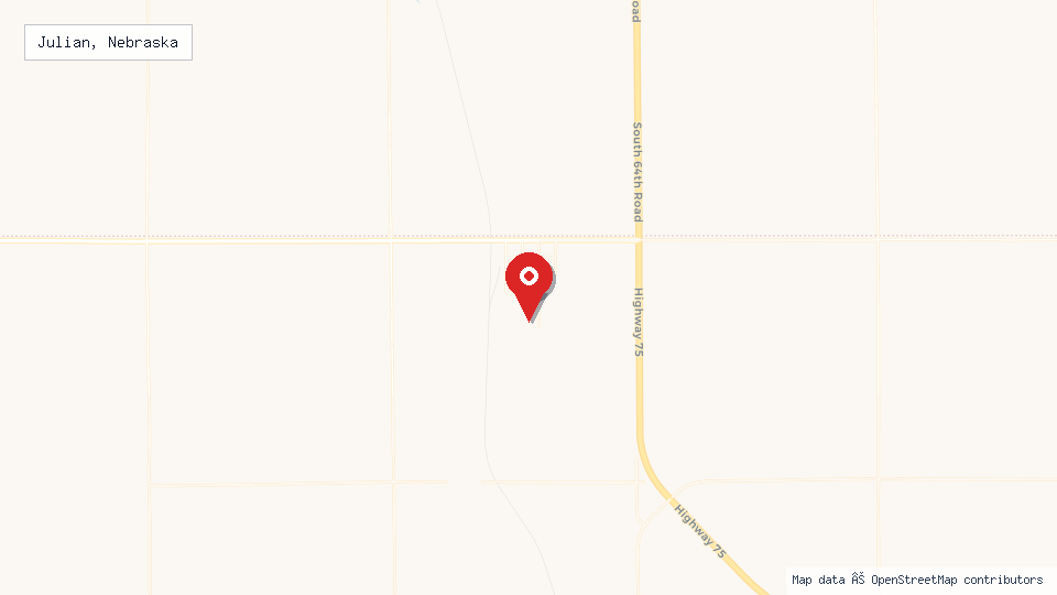 Street map of Julian, Nebraska with location pin