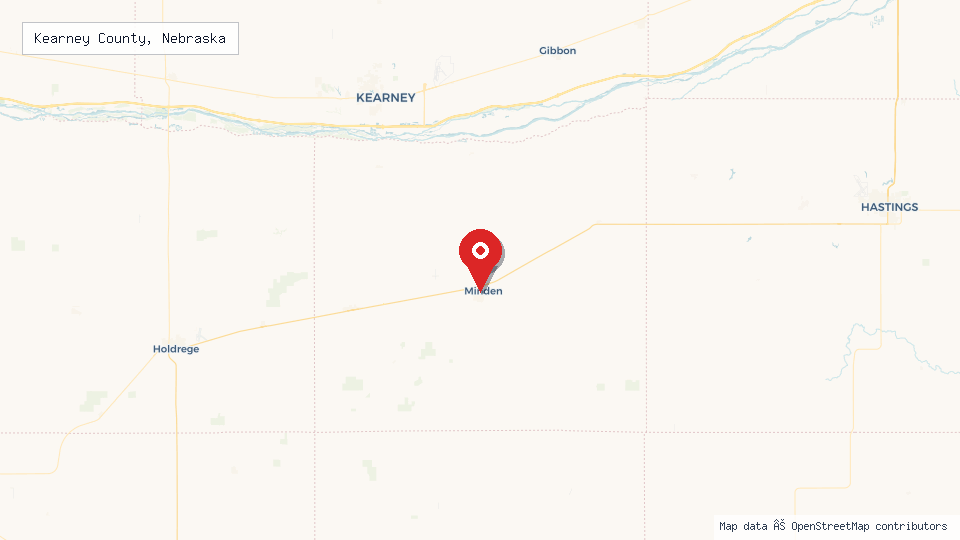 Street map of Kearney County, Nebraska with location pin