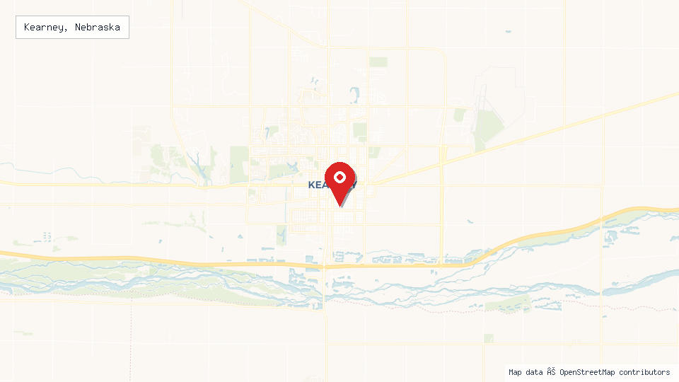 Street map of Kearney, Nebraska with location pin