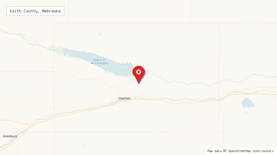 Street map of Keith County, Nebraska with location pin