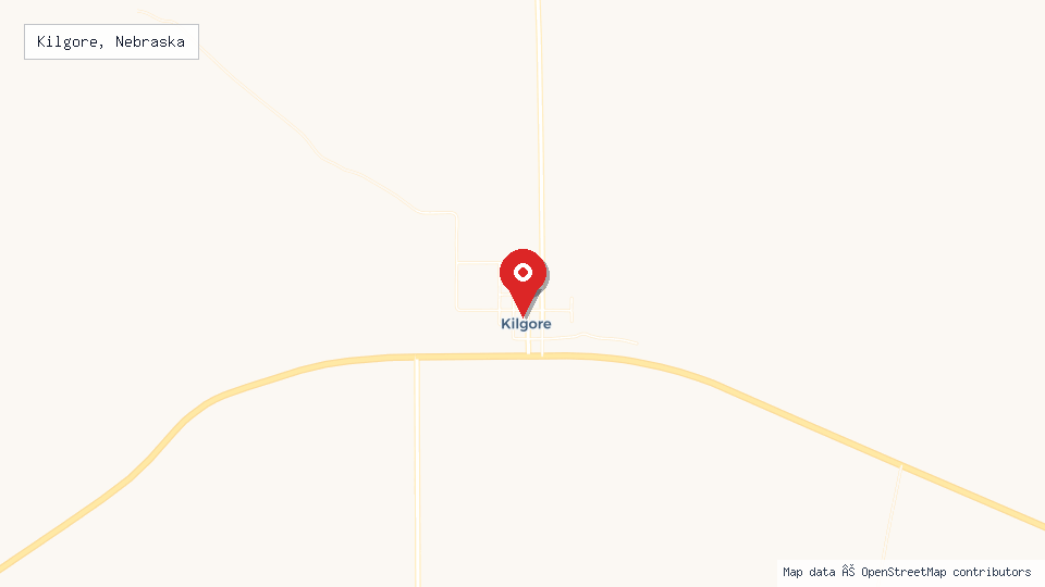Street map of Kilgore, Nebraska with location pin