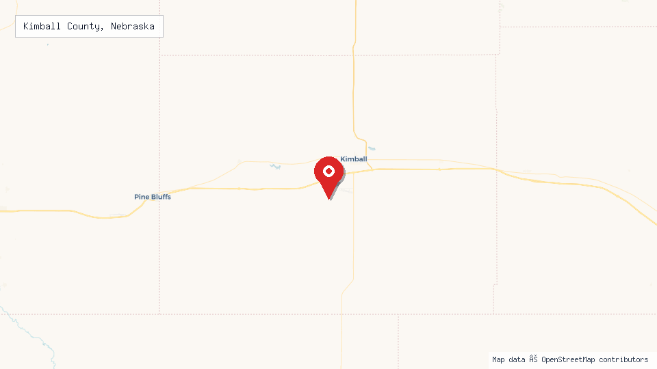 Street map of Kimball County, Nebraska with location pin