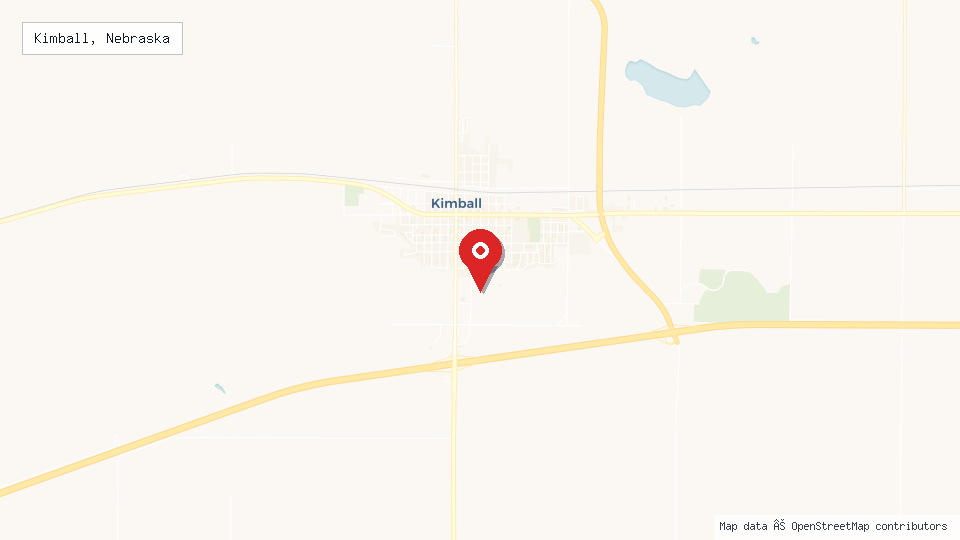 Street map of Kimball, Nebraska with location pin