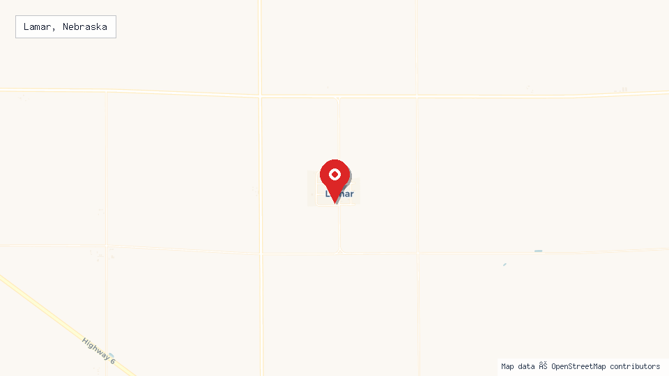 Street map of Lamar, Nebraska with location pin