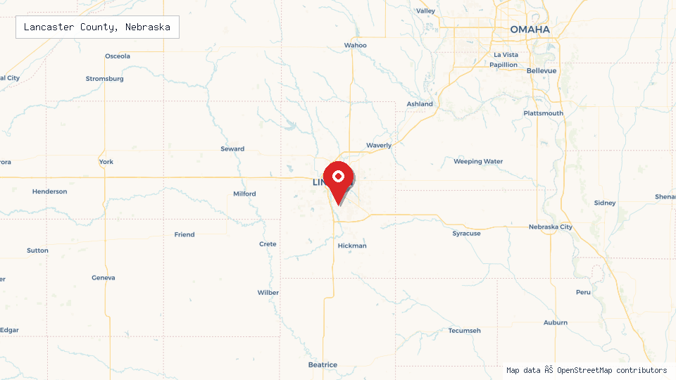 Street map of Lancaster County, Nebraska with location pin