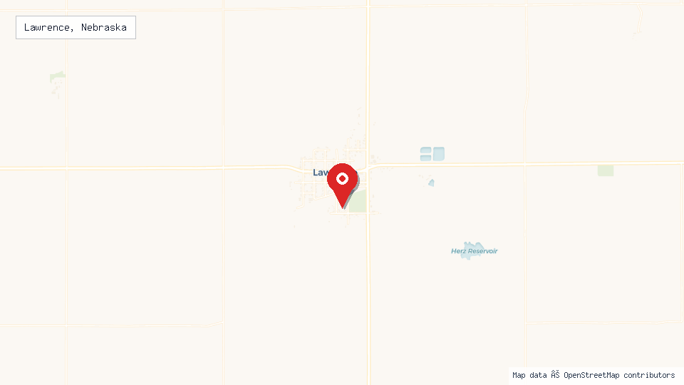 Street map of Lawrence, Nebraska with location pin