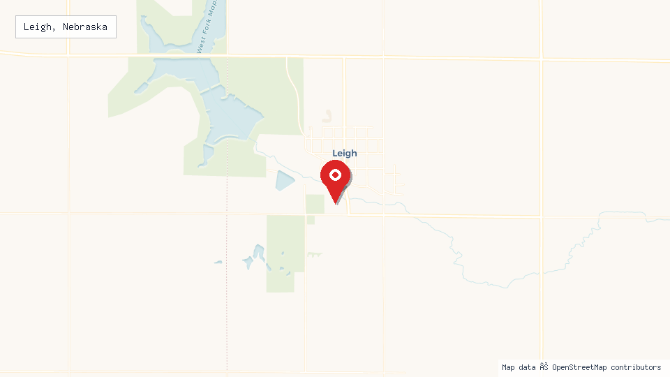 Street map of Leigh, Nebraska with location pin