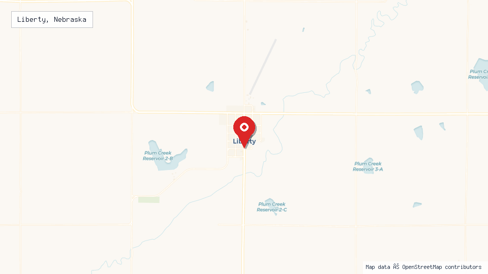 Street map of Liberty, Nebraska with location pin