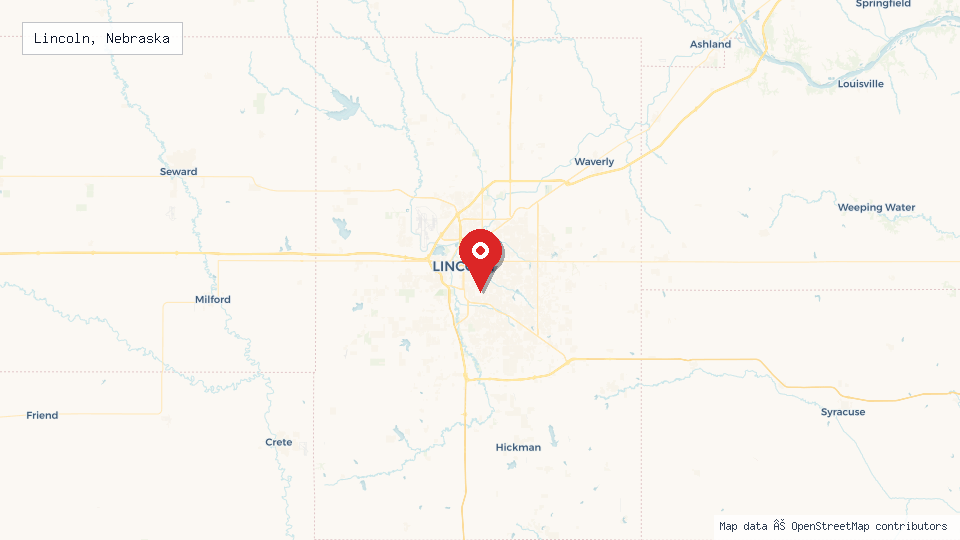 Street map of Lincoln, Nebraska with location pin
