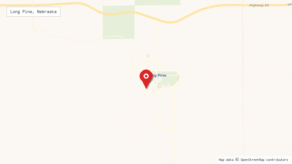 Street map of Long Pine, Nebraska with location pin