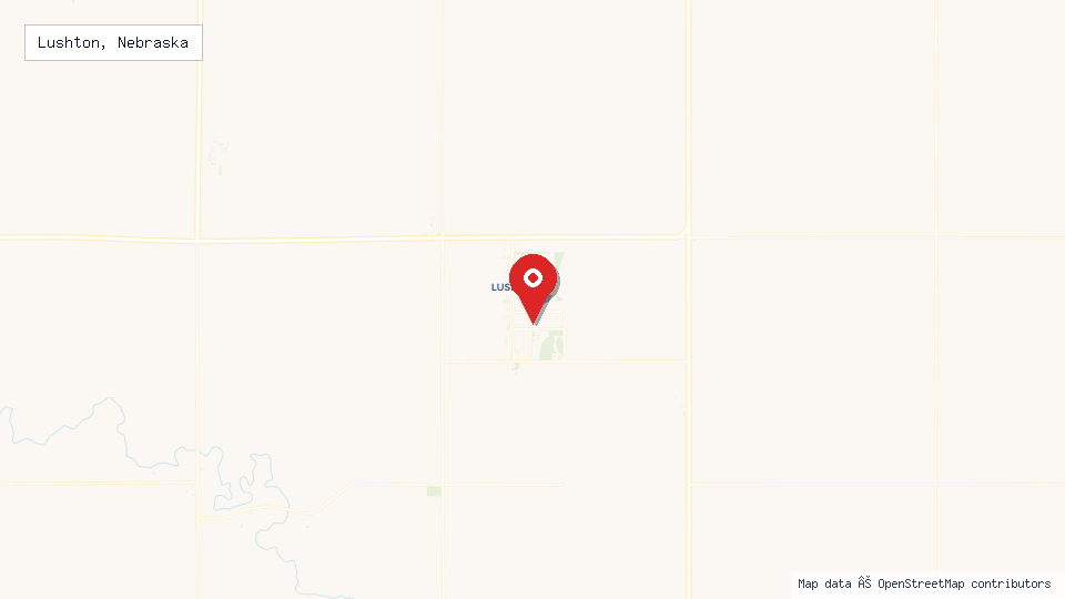 Street map of Lushton, Nebraska with location pin
