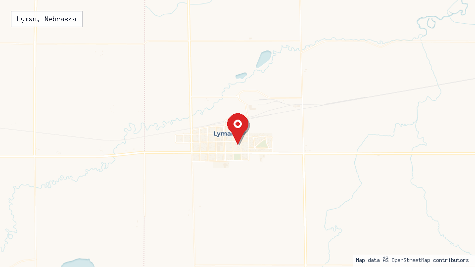 Street map of Lyman, Nebraska with location pin