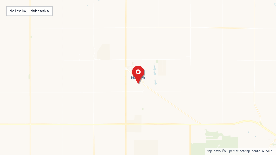 Street map of Malcolm, Nebraska with location pin