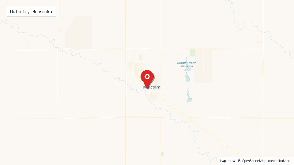 Street map of Malcolm, Nebraska with location pin