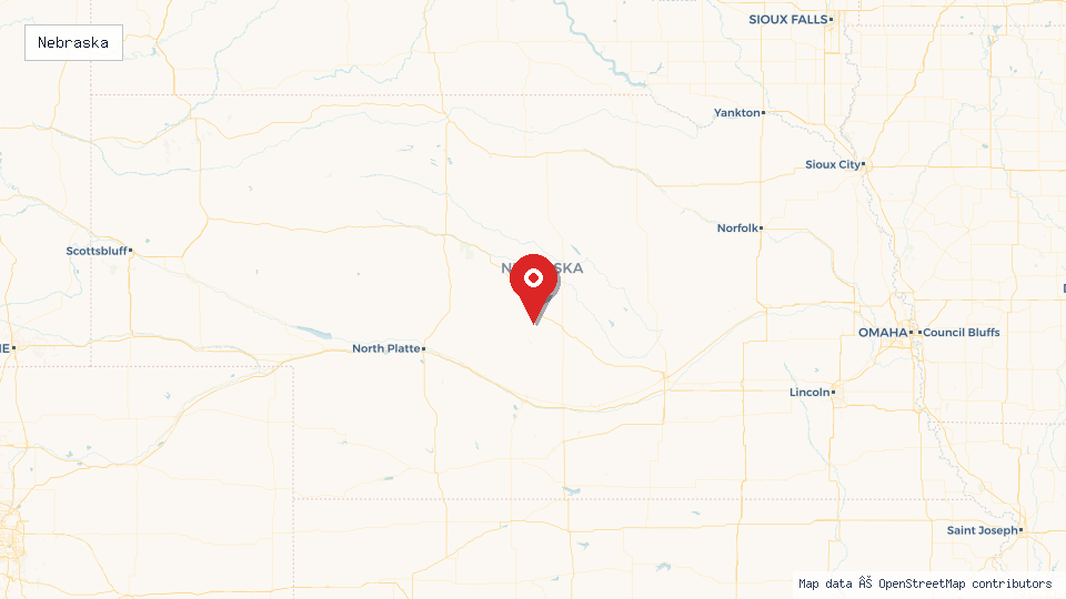 Street map of Nebraska with location pin