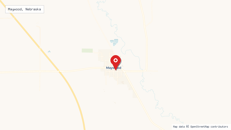 Street map of Maywood, Nebraska with location pin