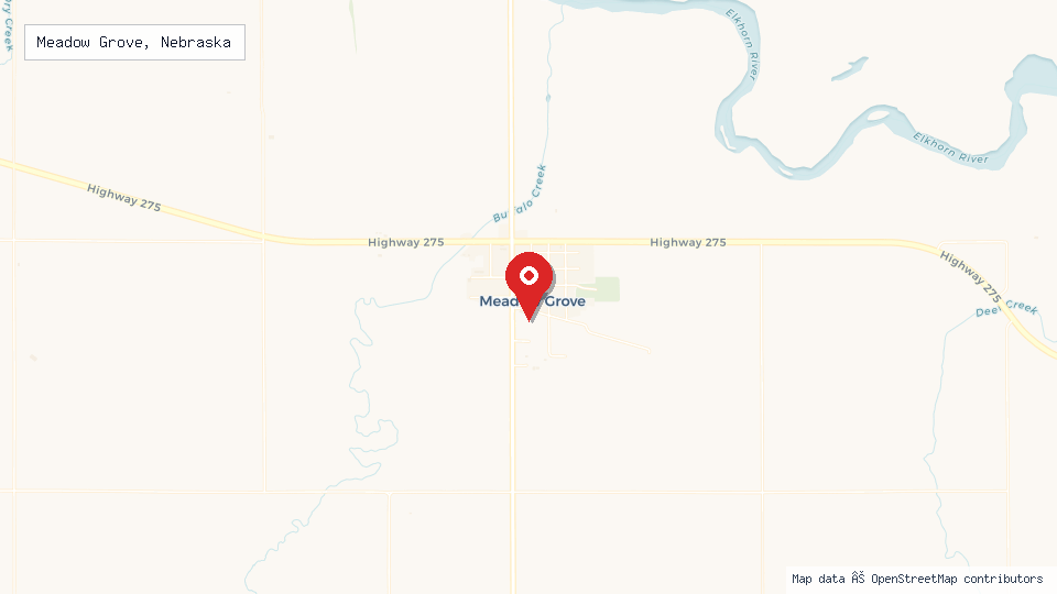 Street map of Meadow Grove, Nebraska with location pin