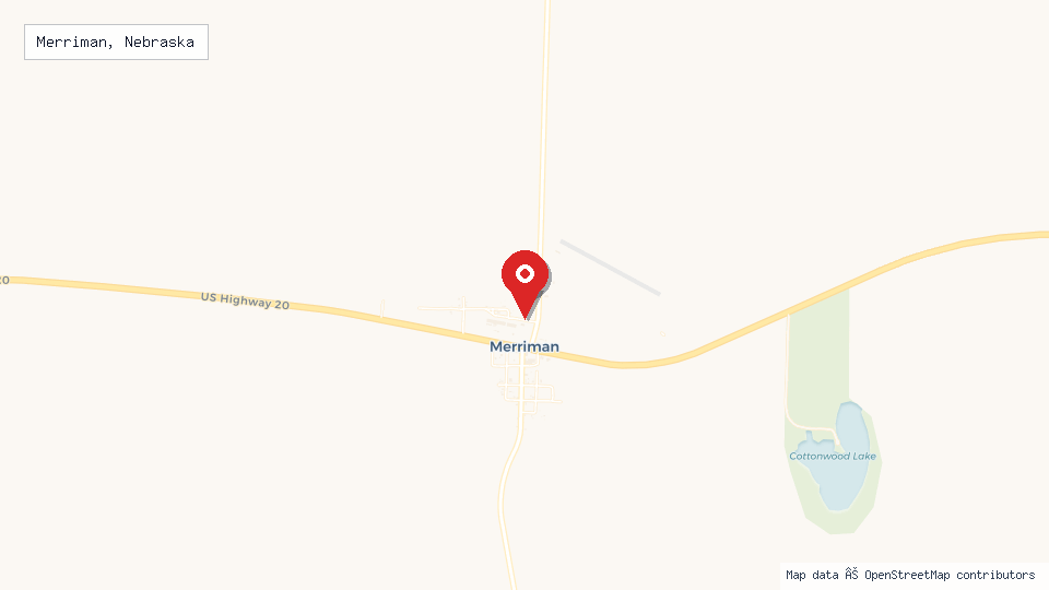Street map of Merriman, Nebraska with location pin