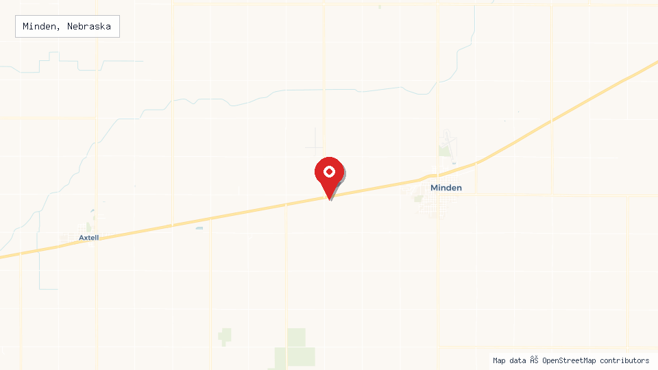 Street map of Minden, Nebraska with location pin