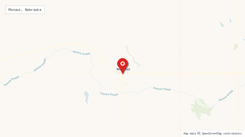 Street map of Monowi, Nebraska with location pin