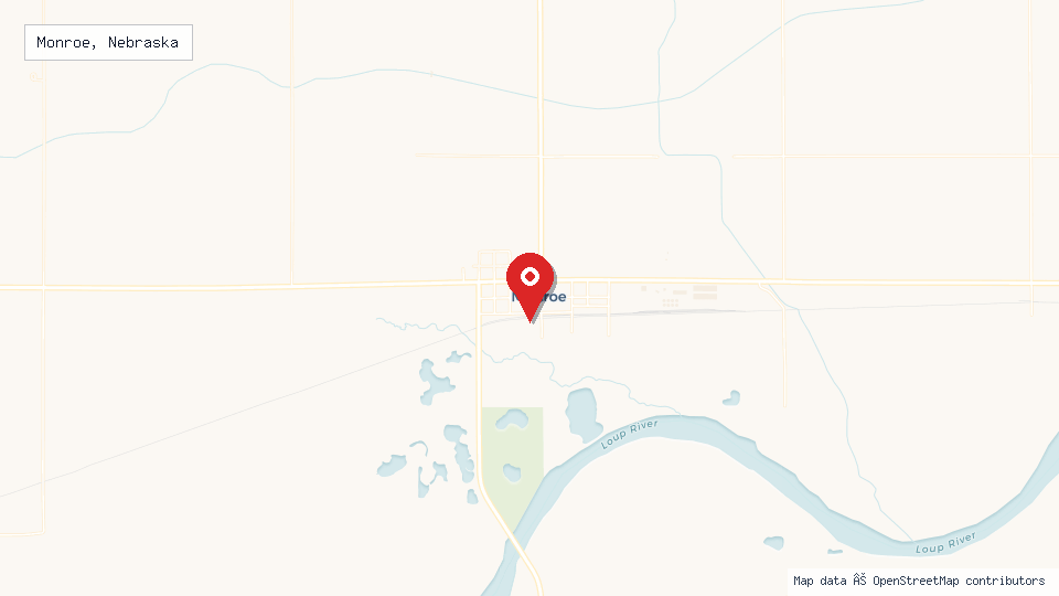 Street map of Monroe, Nebraska with location pin
