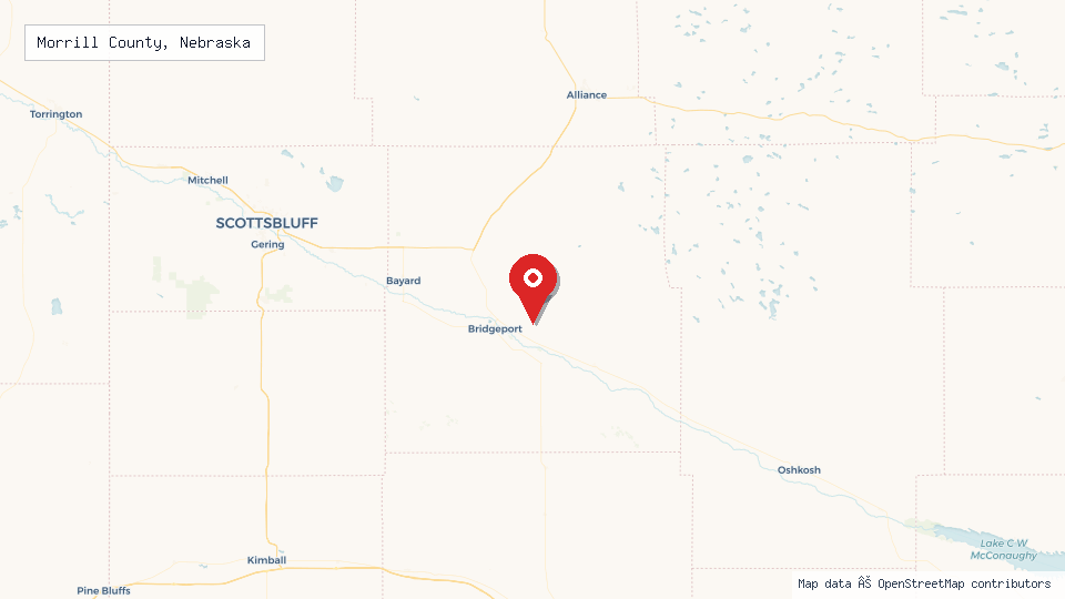 Street map of Morrill County, Nebraska with location pin
