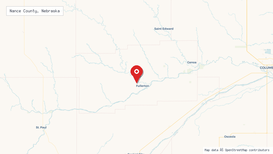 Street map of Nance County, Nebraska with location pin