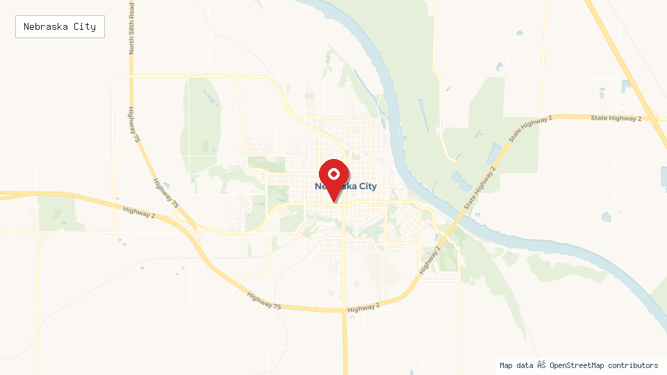 Street map of Nebraska City with location pin