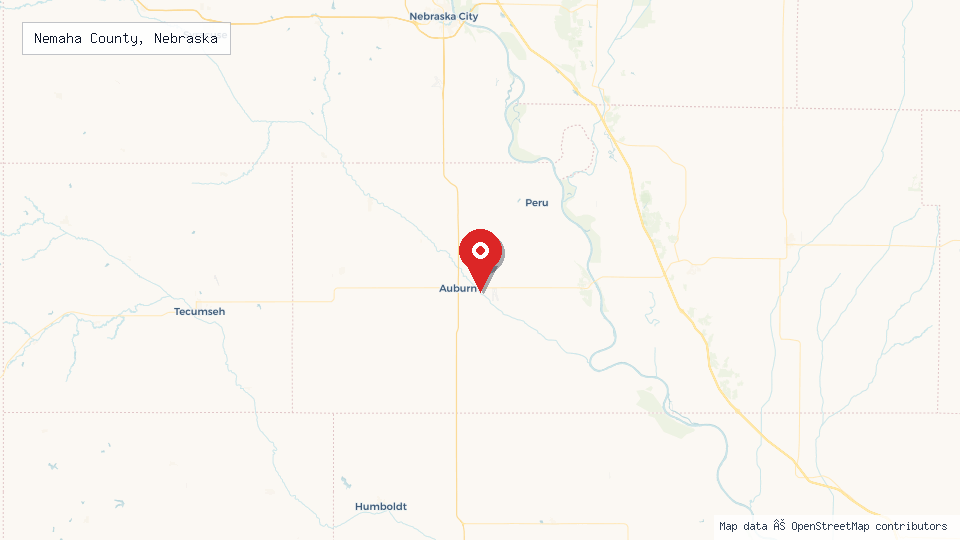 Street map of Nemaha County, Nebraska with location pin