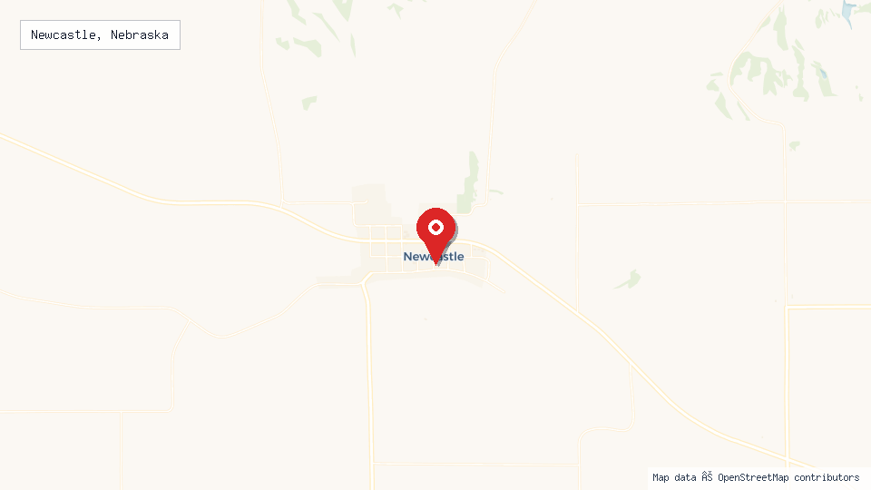 Street map of Newcastle, Nebraska with location pin