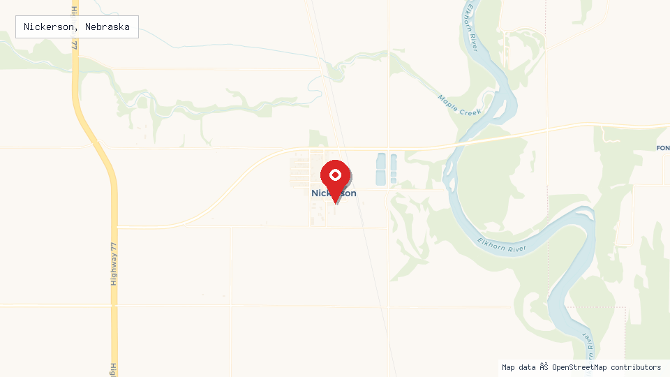 Street map of Nickerson, Nebraska with location pin