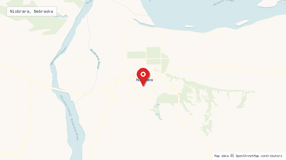 Street map of Niobrara, Nebraska with location pin