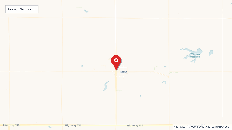 Street map of Nora, Nebraska with location pin
