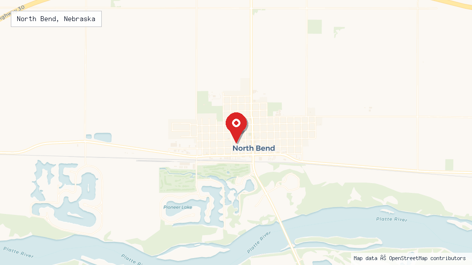 Street map of North Bend, Nebraska with location pin