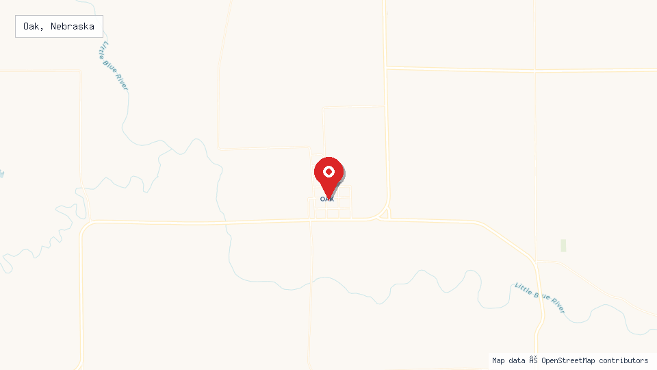 Street map of Oak, Nebraska with location pin