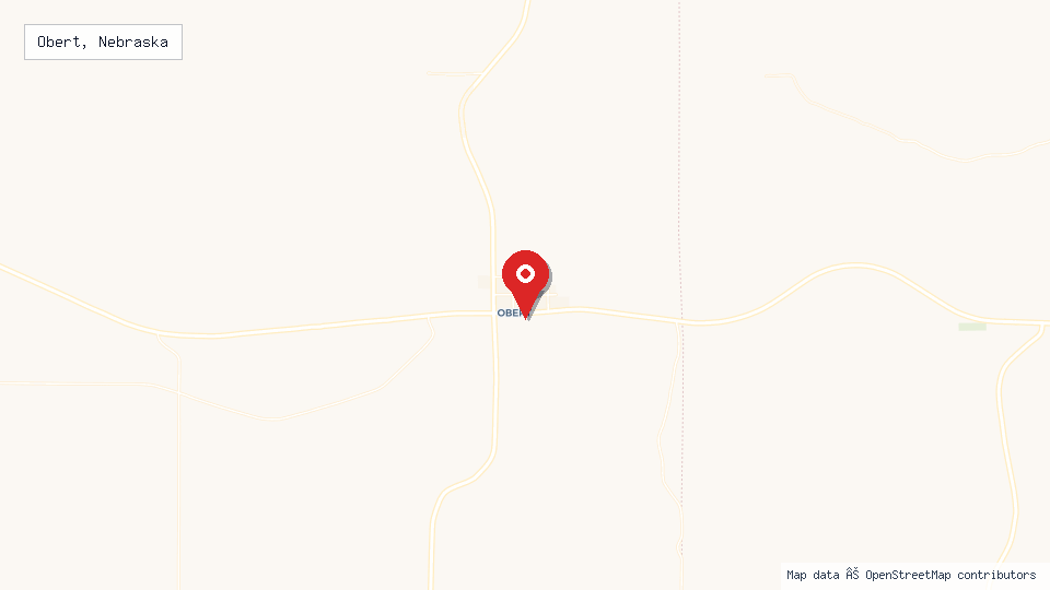 Street map of Obert, Nebraska with location pin